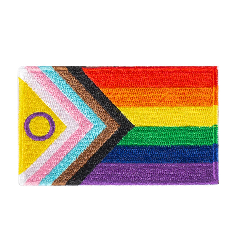 Gestickter Progress Pride Flag Patch mit Regenbogenfarben und Chevron-Design