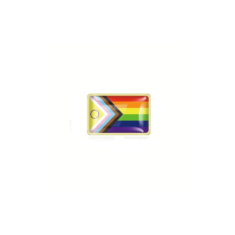 Rechteckiger Progress Pride Flag Pin 22 x 15 mm mit Stickeroberfläche, nicht wasserdicht, goldfarbener Rand