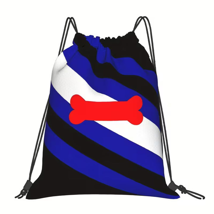 Puppy Play Rucksack mit Pup Pride Flag blau schwarz weiss roter Knochen

