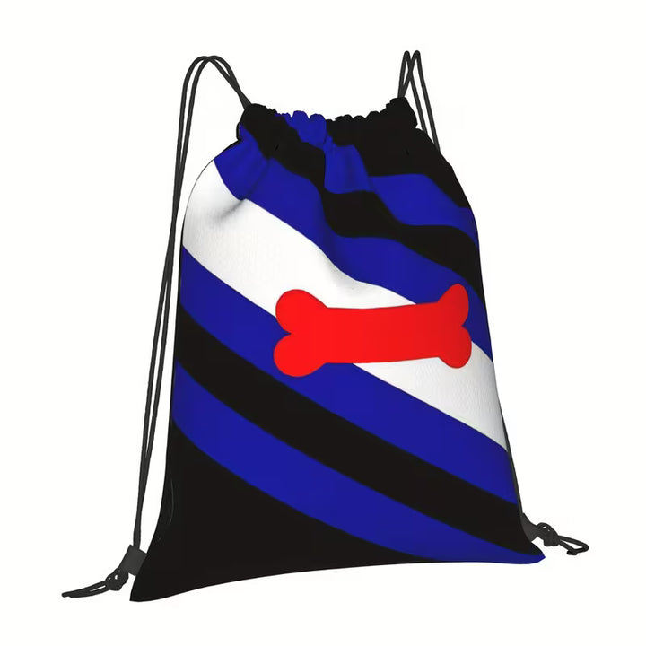 Puppy Play Rucksack mit Pup Pride Flag blau schwarz weiss roter Knochen
