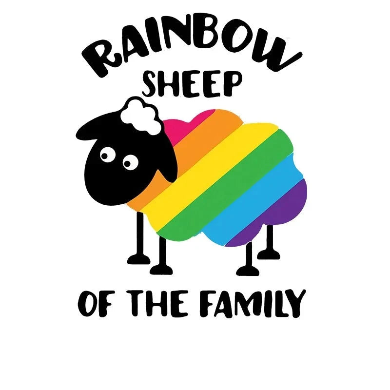 Rainbow Sheep of the Family Transferdruck mit Regenbogen Schaf Motiv
