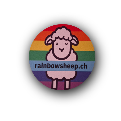 Rundes Regenbogen Mousepad von Rainbowsheep mit LGBTQIA+ Pride Farben und Logo, 20 cm Durchmesser