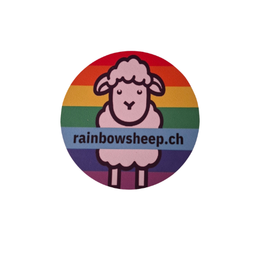Rundes Regenbogen Mousepad von Rainbowsheep mit LGBTQIA+ Pride Farben und Logo, 20 cm Durchmesser