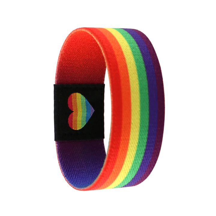 Elastisches Armband aus Polyester in Regenbogenfarben mit Herzsymbol