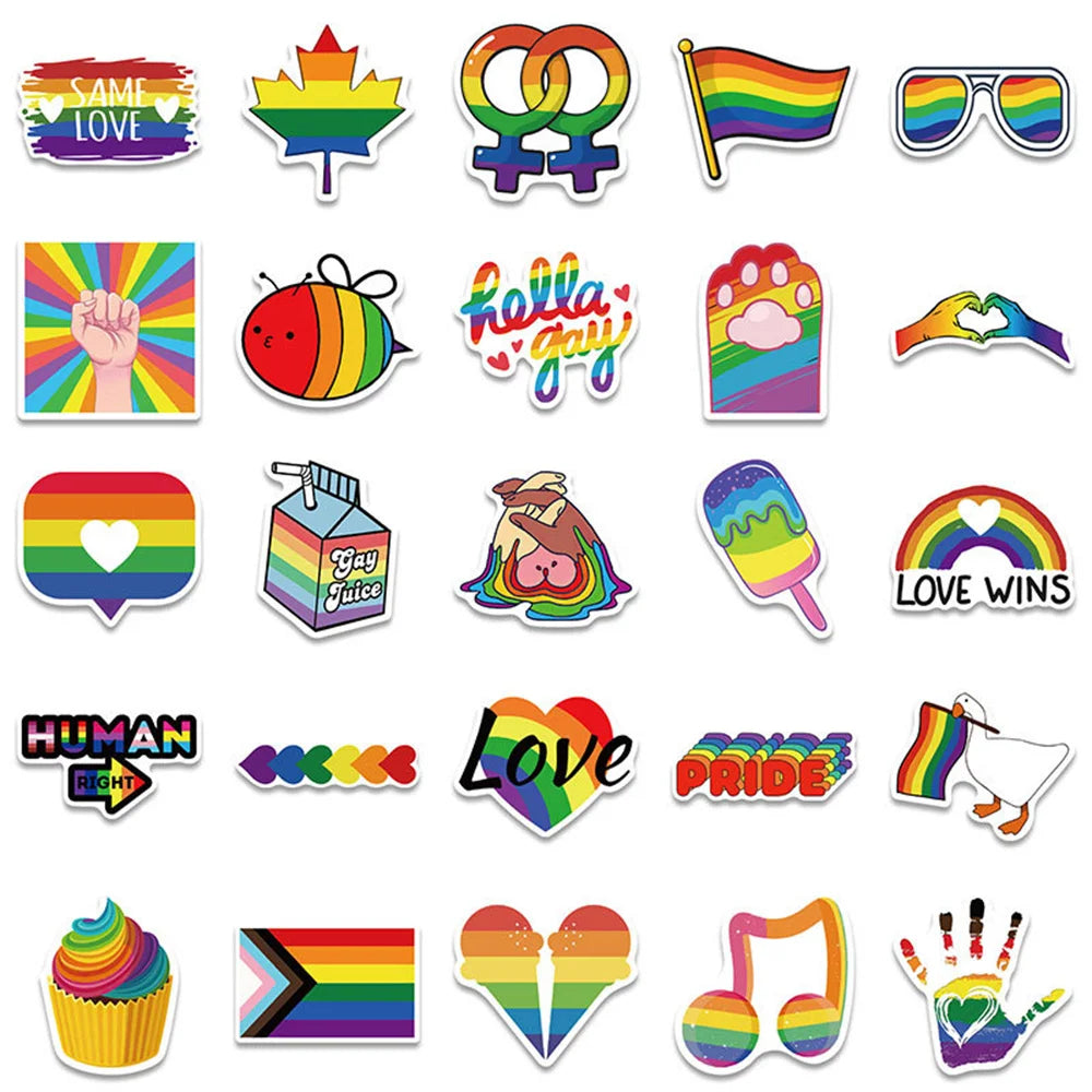 Pride Sticker Set mit Regenbogen Motiven – Love Wins Aufkleber 50 Stück
