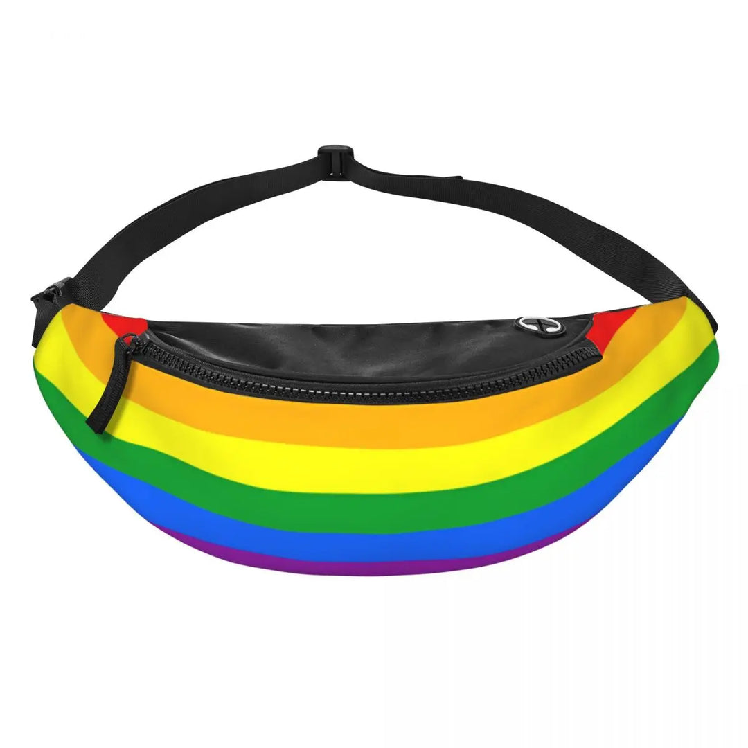 Regenbogen Bauchtasche mit schwarzem Reissverschluss und Gurt
