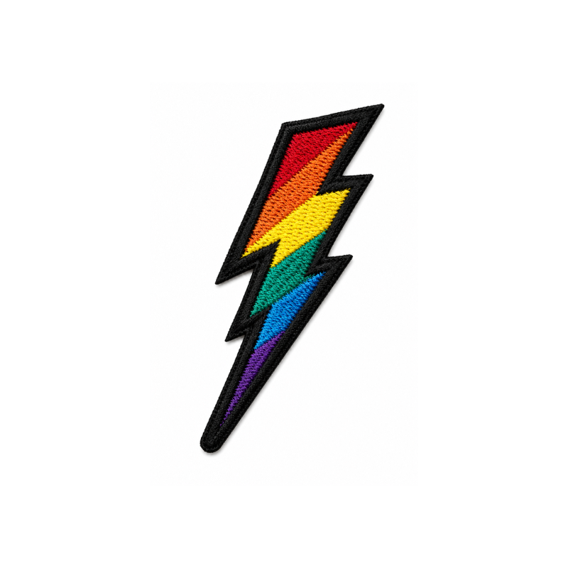 Gestickter Regenbogen Blitz Patch im LGBTQIA+ Pride Design zum Aufbügeln und Aufnähen