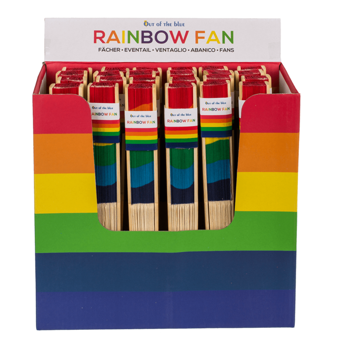 Klappbarer Bambus-Handfächer (21 cm) in Regenbogenfarben, leicht & nachhaltig. Perfekt für Pride, Sommer, Büro, Schule & als Geschenkartikel.