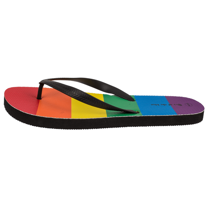 Bunte Regenbogen-Flip-Flops in verschiedenen Größen (36/37 bis 46/47), rutschfest und bequem. Perfekt für Strand, Sommer, Freizeit und Pride-Events.