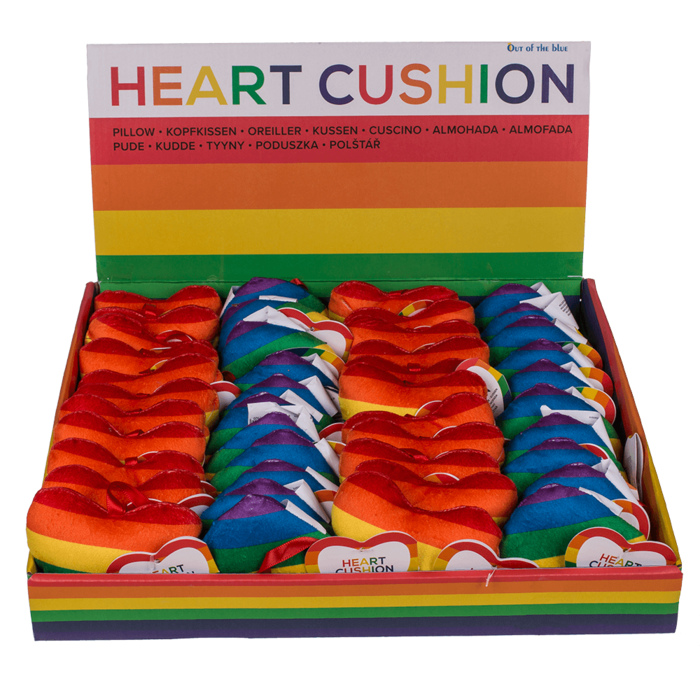 Weiches, 10 cm großes Plüschherz in Regenbogenfarben. Symbol für Liebe und Vielfalt, ideal für Pride-Events und als Geschenk.