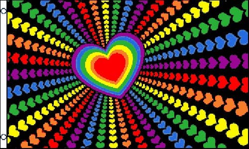 Regenbogen Herz Pride Fahne 90×60 cm mit buntem Herzmotiv und farbigen Strahlen – LGBTQ+ Flagge für Pride, CSD, Festivals und Dekoration.