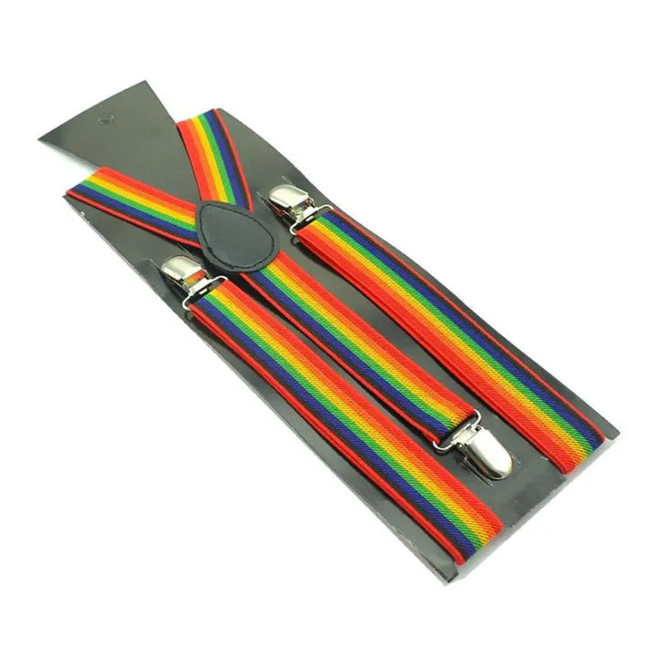 Regenbogen-Hosenträger mit verstellbaren Trägern und stabilen Metallclips, Pride-Accessoire für LGBTQ+ Events, Partys und Festivals.