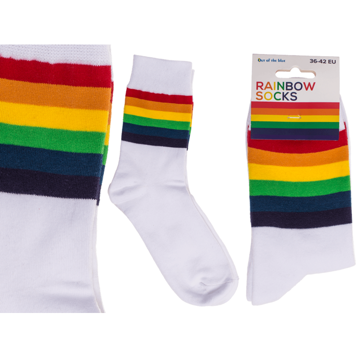 Weiße Pride Socken mit Regenbogen-Streifen