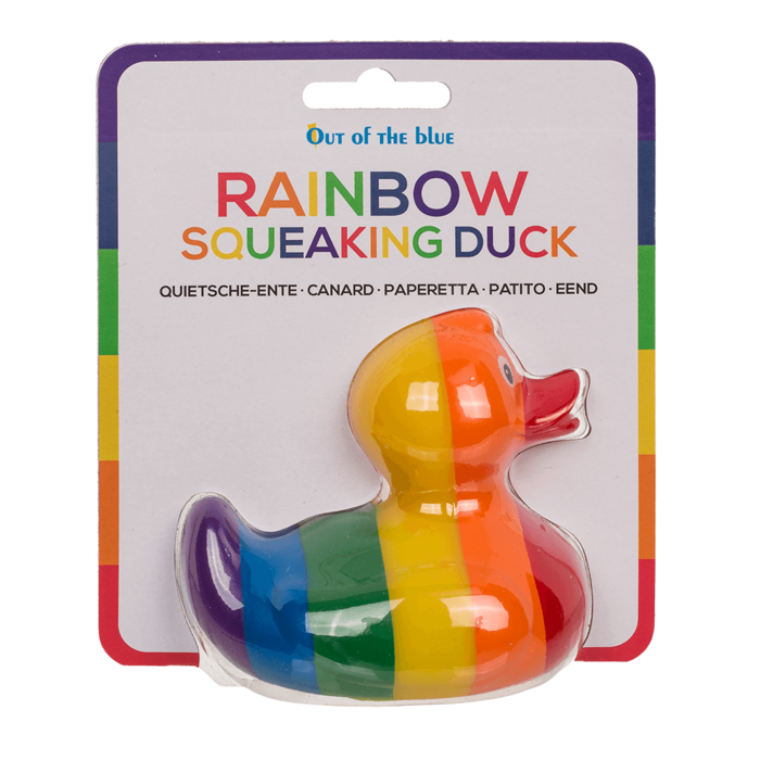 Bunte Regenbogen-Quietscheente aus Kunststoff, 10 cm, Pride Badeente als lustiges Badespielzeug