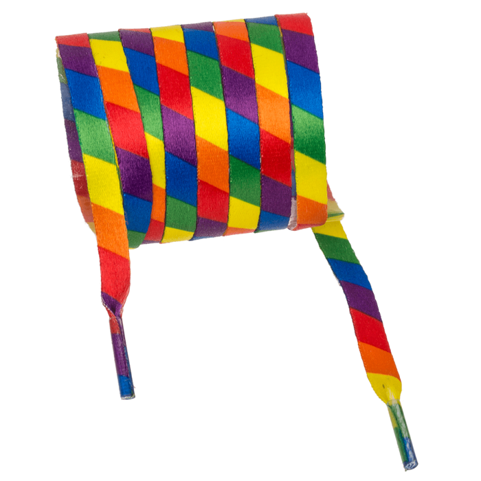 Geflochtene Regenbogen Schnürsenkel im Pride Design aufgerollt