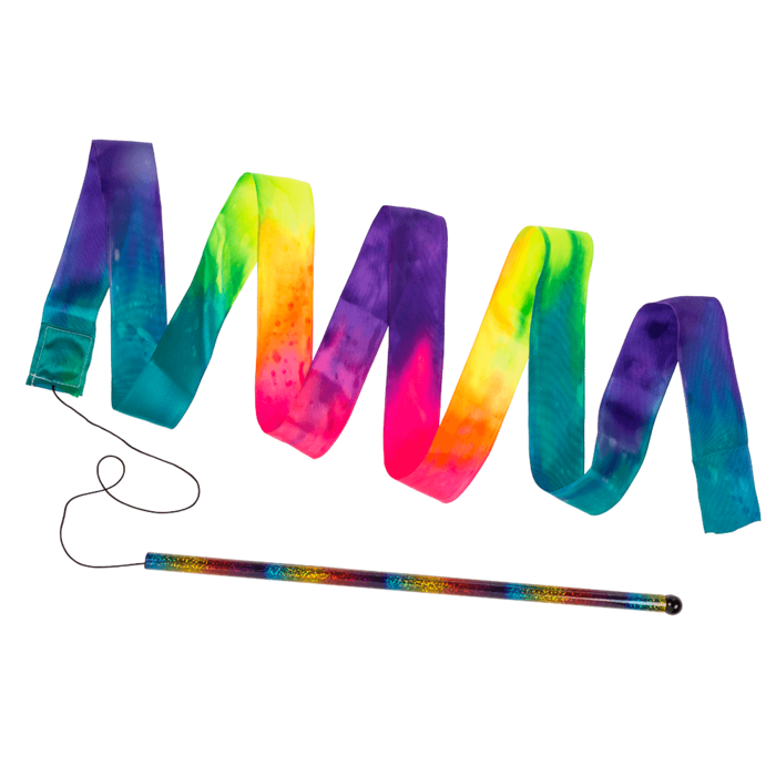 Farbenfroher Tanzstab mit langem Stoffband in Regenbogenfarben für Tanz, Spiel und Bewegung