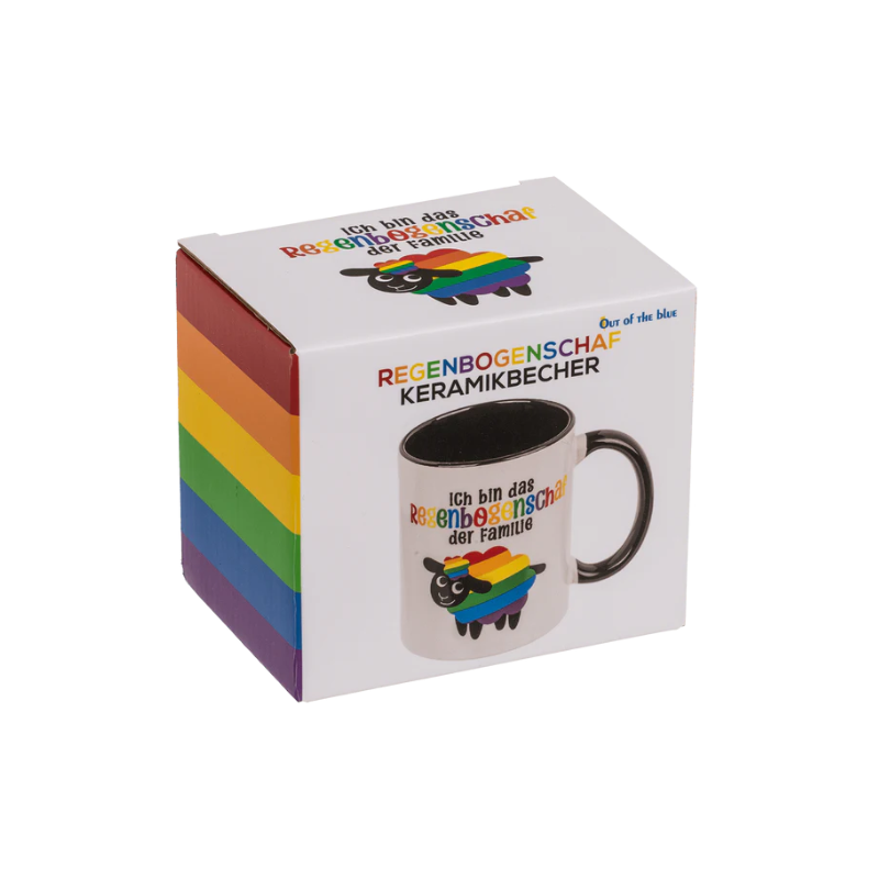 Regenbogen Tasse mit Schaf-Motiv in Pride-Geschenkverpackung