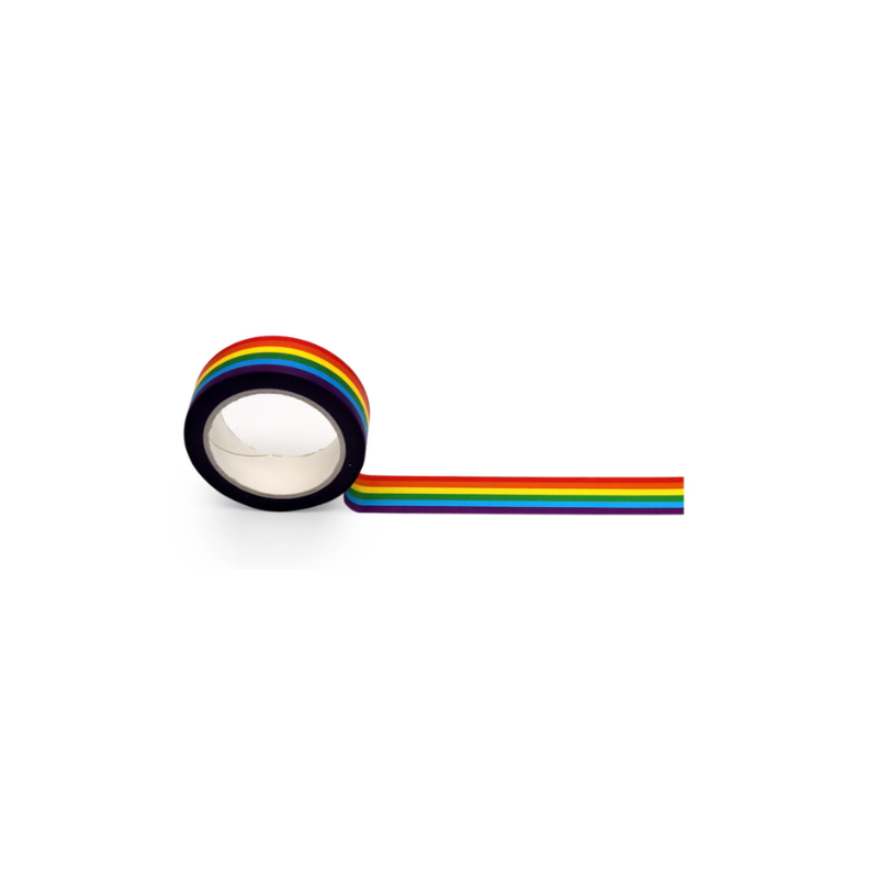 Regenbogen Washi Tape Rolle mit bunten Streifen auf weißem Hintergrund