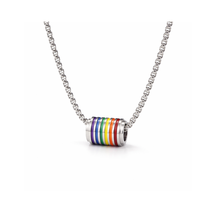 Silberfarbene Halskette aus Edelstahl mit rundem Anhänger in Regenbogenfarben