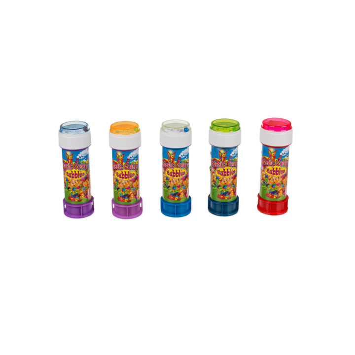 Seifenblasen 60 ml im 5er-Set, assortierte Farben mit buntem Etikett
