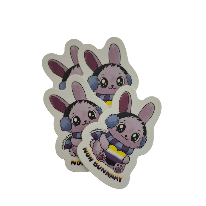 Non-Binary Stickers von Michellitart mit Non-Binary Pride Schal in Gelb, Weiss, Lila und Schwarz. LGBTQIA+ Sticker aus der Schweiz.