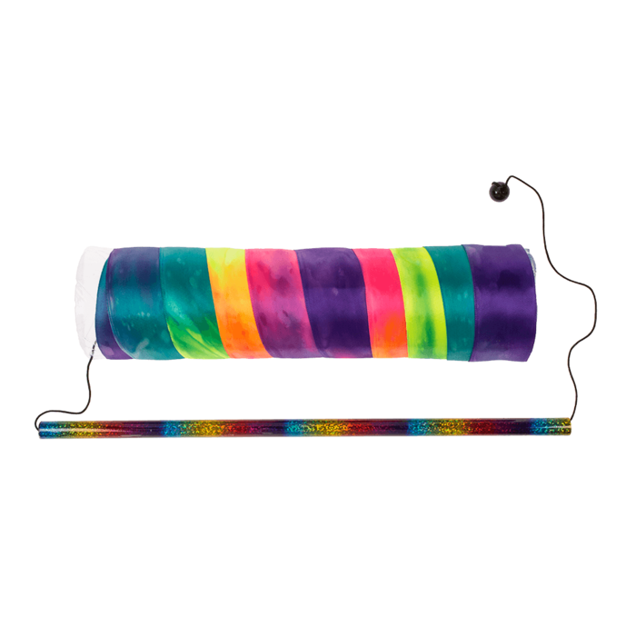 Farbenfroher Tanzstab mit langem Stoffband in Regenbogenfarben für Tanz, Spiel und Bewegung