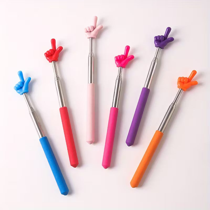 Bunte ausziehbare Zeigestäbe mit Finger-Hand in Rainbow-Farben – Teleskop-Zeigefinger Stick, lustiger Pride-Funartikel von Rainbowsheep