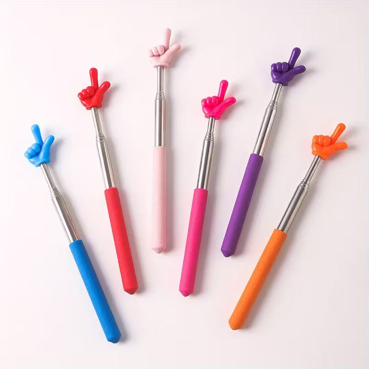 Bunte ausziehbare Zeigestäbe mit Finger-Hand in Rainbow-Farben – Teleskop-Zeigefinger Stick, lustiger Pride-Funartikel von Rainbowsheep