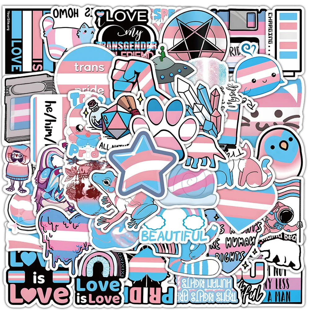 Trans Aufkleber Set mit 50 Pride Motiven – Trans Pride Sticker