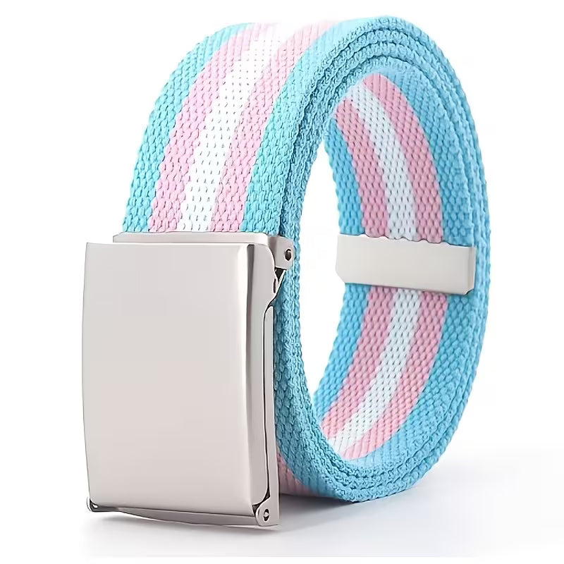 Trans Canvas Gürtel in Blau, Rosa und Weiß mit Metallschnalle
