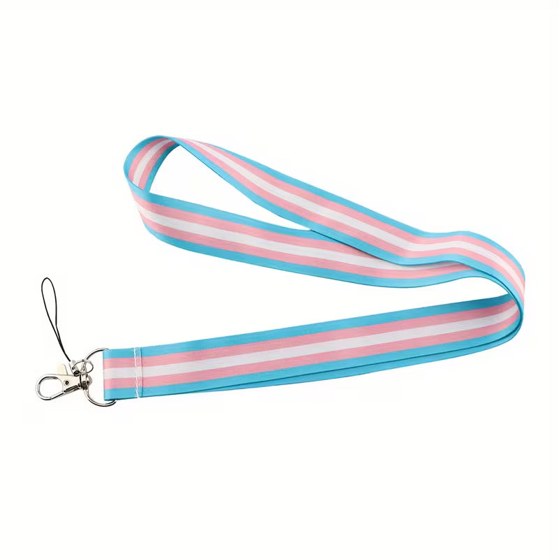 Transgender Pride Lanyard in Blau, Rosa und Weiß mit Metallhaken