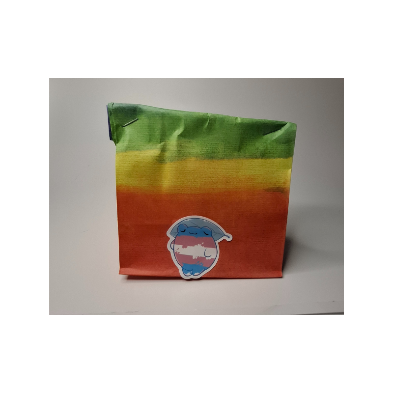 Kleine Pride Überraschungstüte trans mit Farbverlauf und Motiv auf der Vorderseite