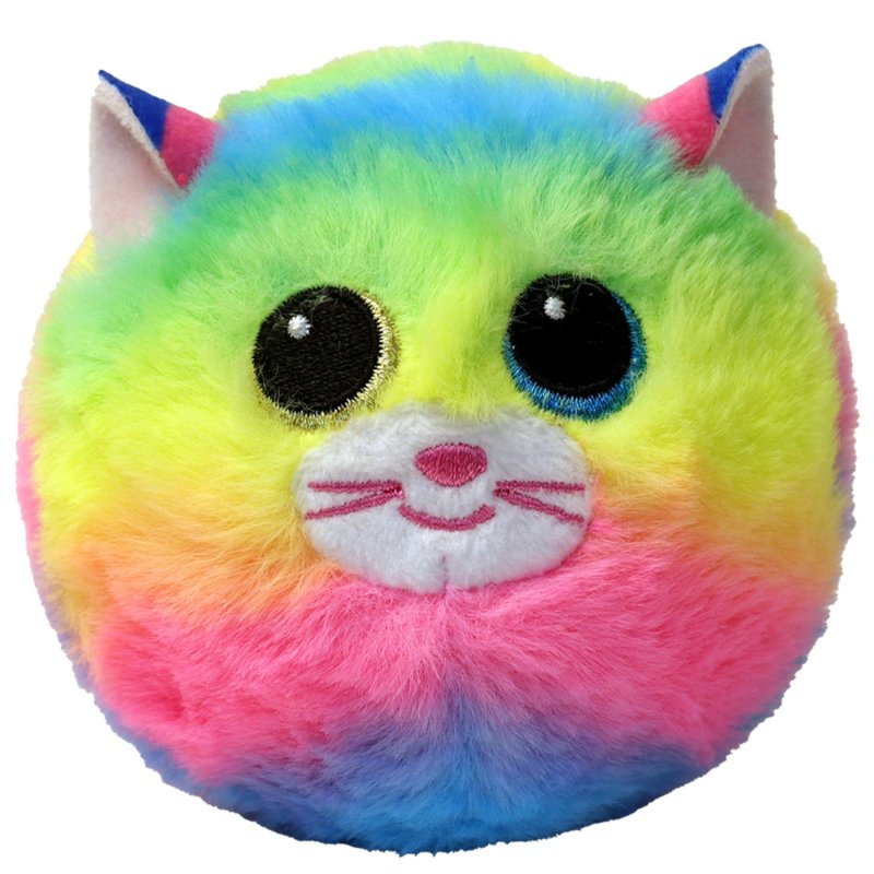 Ty Beanie Boo Gemma Cat Bouncer buntes Plueschtier mit Glitzeraugen.