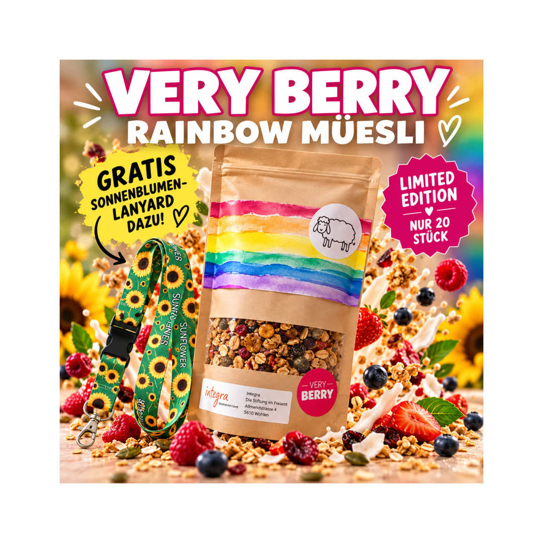 Very Berry Rainbow Müesli von Rainbowsheep mit gratis Sonnenblumen-Lanyard – limitierte Edition aus Wohlen